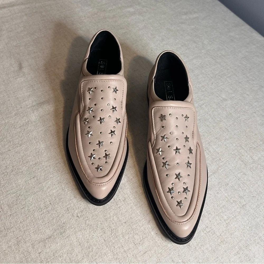 Sol Sana Nancy Loafers Cream Leather Studded Size 40